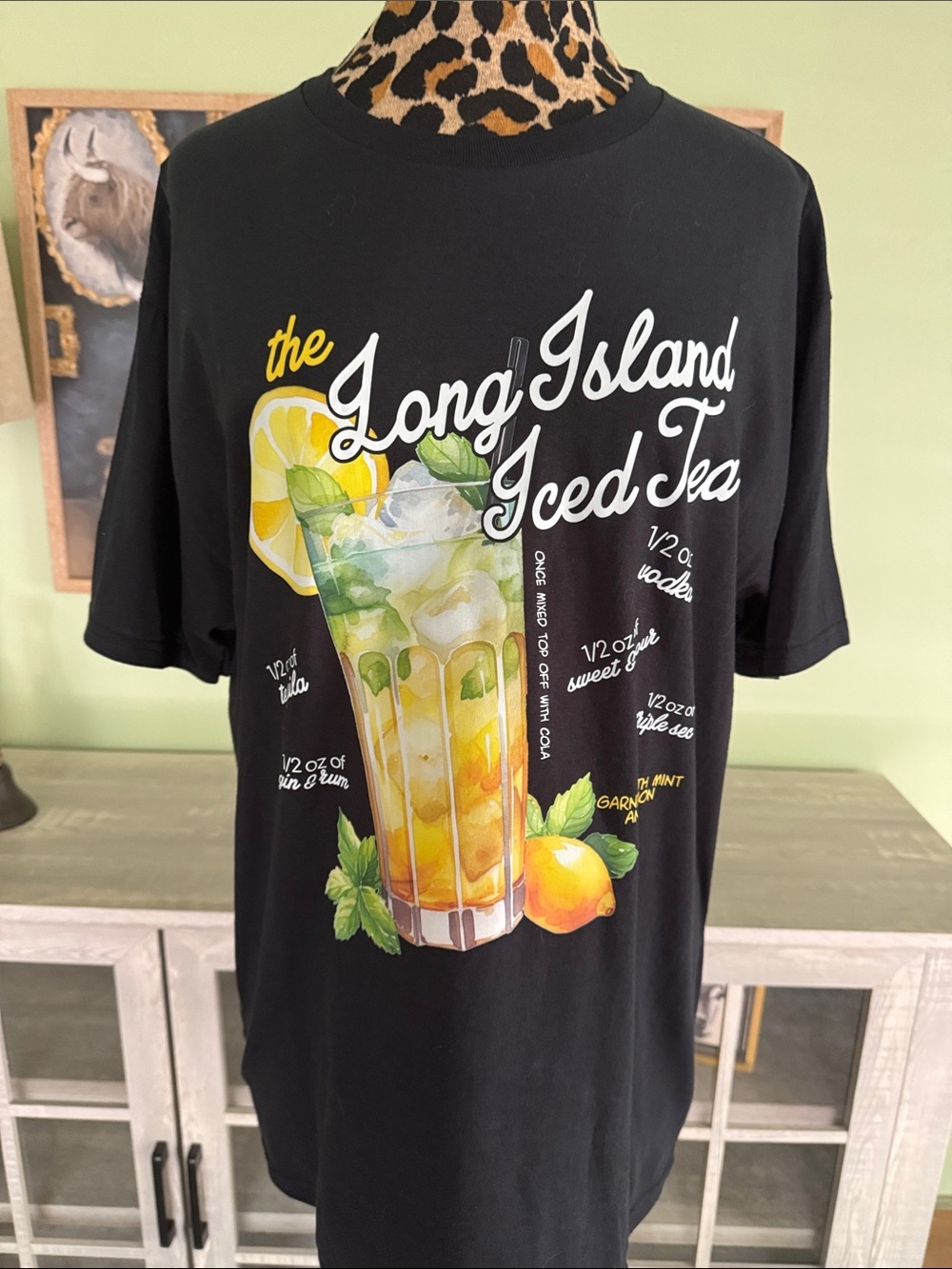 Long Island Iced Tea Graphic Tee - Black with Yellow & Green Print